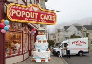 Giant popout jumpout cakes delivered in San Francisco, California