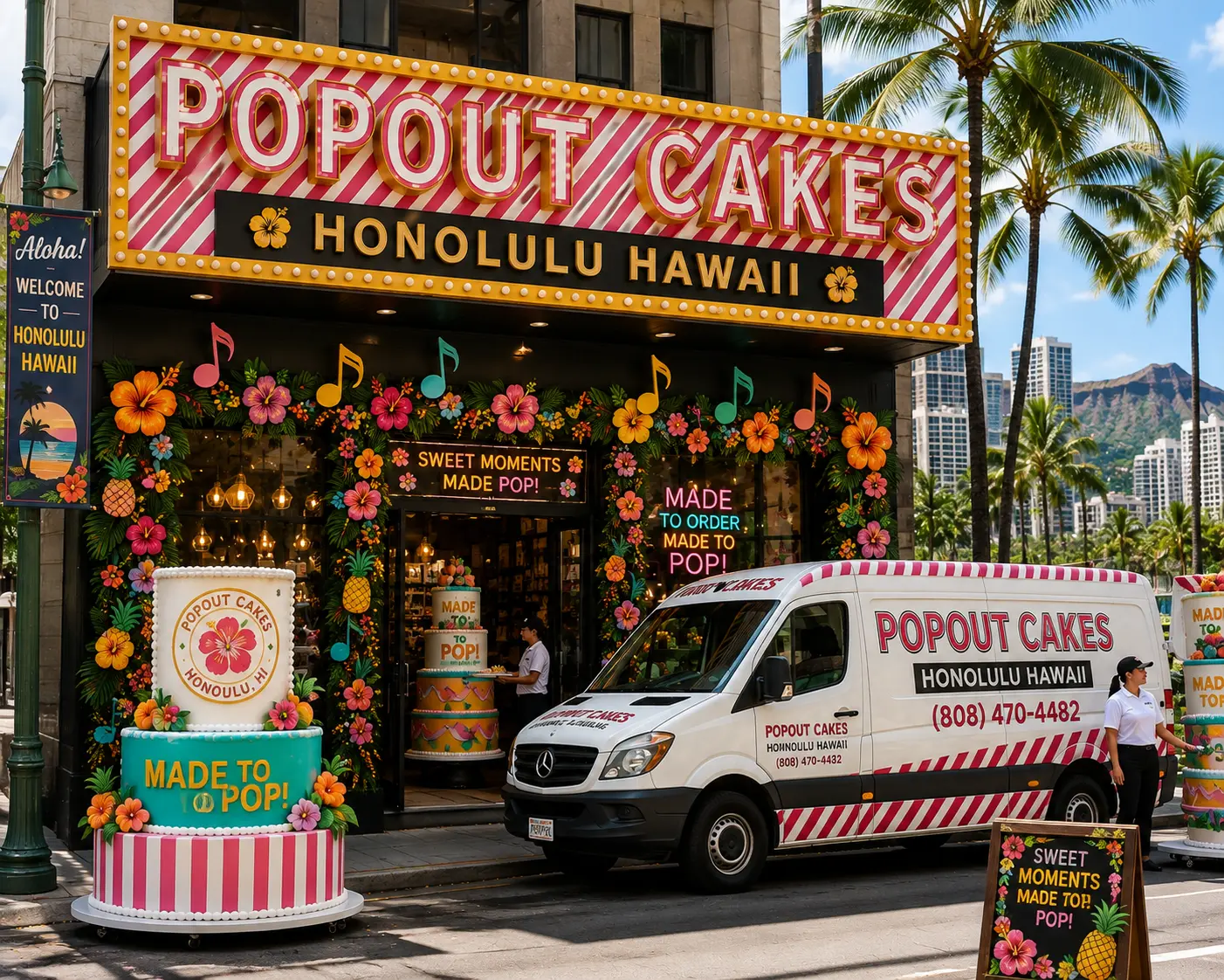 Popout jumpout giant cake studio serving Hawaii